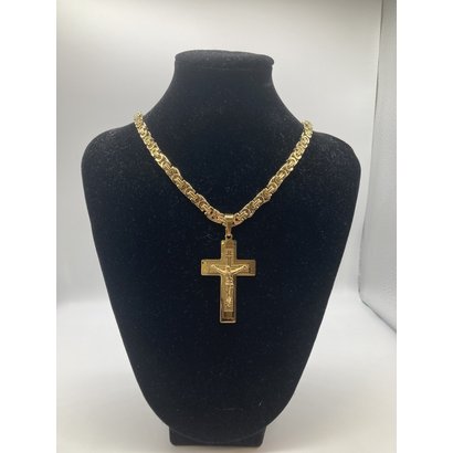 Stainless Steel Crucifix Gold Plate 26" Chain
