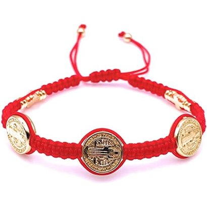 St. Benedict Red and Goldtone Slip-knot Bracelet