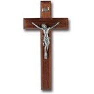 10" Walnut Wood Cross with Pewter Corpus