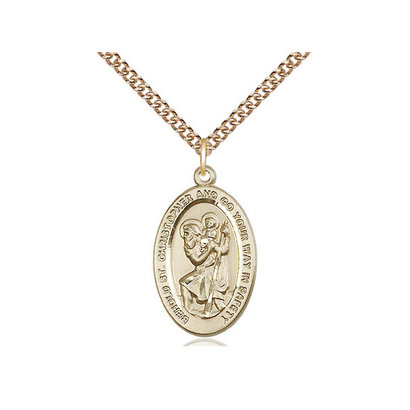 Christopher 14kt Gold Filled Pendant on a 24 inch Gold Filled Heavy Curb Chain