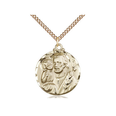 St Joseph 14kt Gold Filled Pendant on a 24 inch Gold Filled Heavy Curb Chain