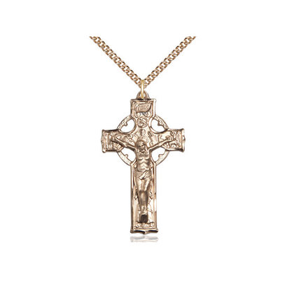 Celtic Crucifix 14kt Gold Filled Pendant on a 24 inch Gold Filled Heavy Curb Chain