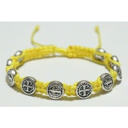 St. Benedict Slipknot Bracelet Silver Tone Medals - Yellow
