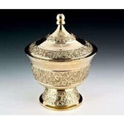Carved Brass Bowl With Lid - 3.25"D, 4.75"H