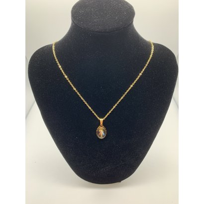 Divine Mercy Full Color Pendant on Stainless Steel Gold Plate Chain