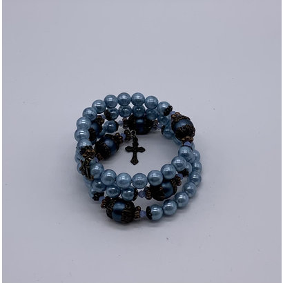 Vintage Rustic Wrap Bracelet- Blue Rosary