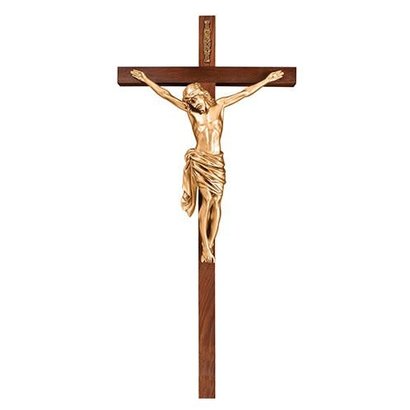 Antique Gold Crucifix, Walnut Cross 34"