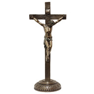 Standing Crucifix, Lightly Hand-Painted in Cold-Cast Bronze, 13.75"