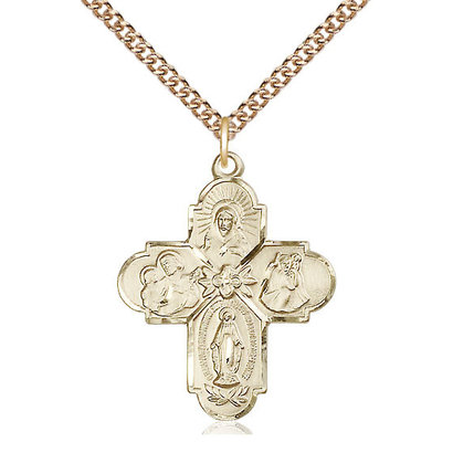 4-Way Medal, 14k Gold Filled w/Chain 24"