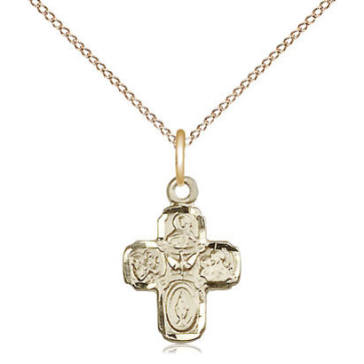 5-WAY Medal for Child, 14KGold Filled w/Chain 18"