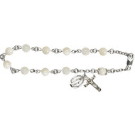 Rosary Bracelet, Sterling Silver with 6mm Mother of Pearl beads.
