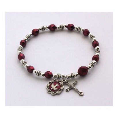 Burgundy Shadow Bead Rosary Bracelet With Holy Spirit Medal & Cross