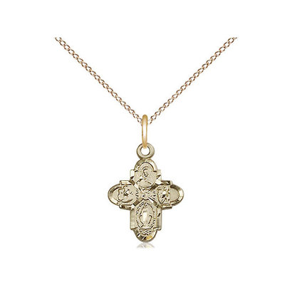 4-Way Medal Gold Filled, 5/8" x 3/8", w/Chain 18"