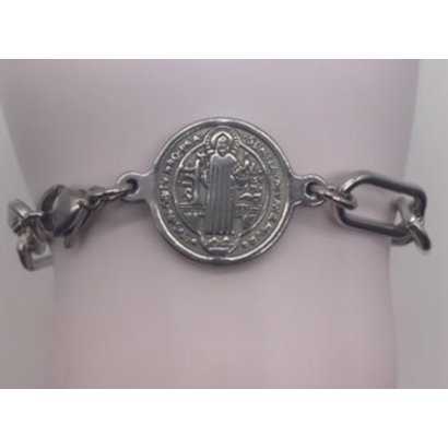 6" St. Benedict Wide Link Bracelet Stainless Steel