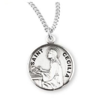 St. Cecilia Medal, Sterling Silver 0.9" x 0.7", with Chain 18"