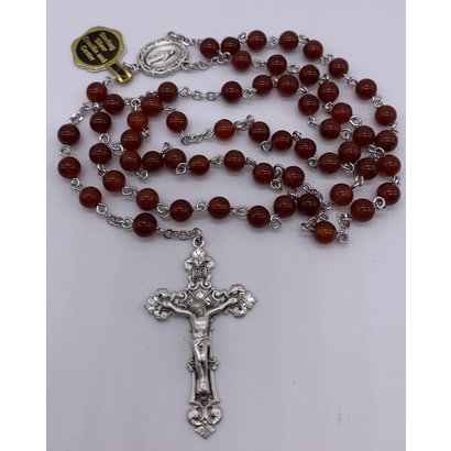 6MM Red Agate Rosary with Sterling Silver Center and Crucifix