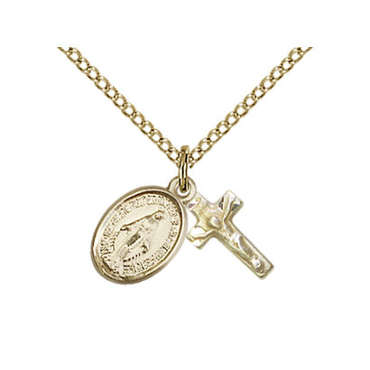 Miraculous Medal and Crucifix Pendant , 14KT Gold Filled, with Chain 18"