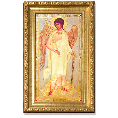 A67 Guardian Angel Gold Frame Crystals & Glass 6 3/4" x 11.5"