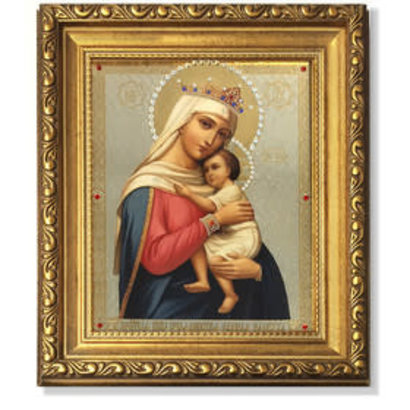Virgin Of Hope Framed Icon with Crystals and Glass 8 1/4"x7 1/4"