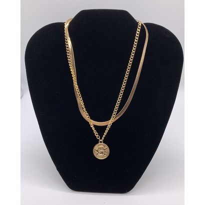 Angel Pendant on Stainless Steel Gold Plated Double Stranded Snake Chain