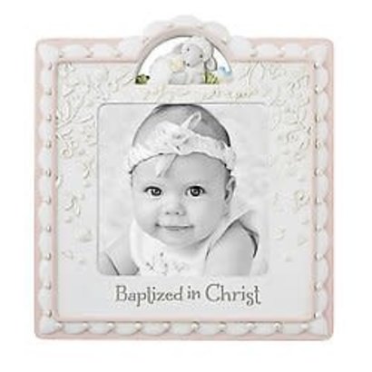 Baptized in Christ Photo Frame, Pink 4" x 4"