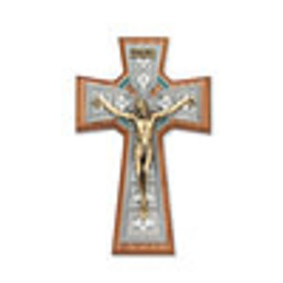 Walnut Celtic Crucifix Tutone, 8"