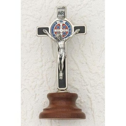 3" Deluxe Enameled Black St. Benedict Medal Cross on Base
