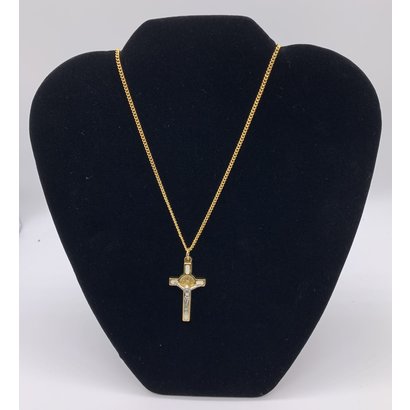 St. Benedict Crucifix White/Gold Tone , 1.5" on a 17" Chain, Made in Italy