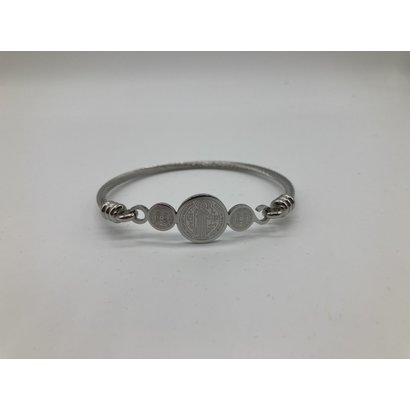 St. Benedict Silver Plated 3 Medal Bangle Bracelet