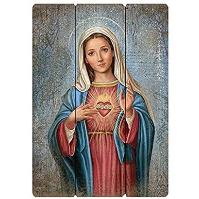 Immaculate Heart of Mary Wood Plaque 27"H