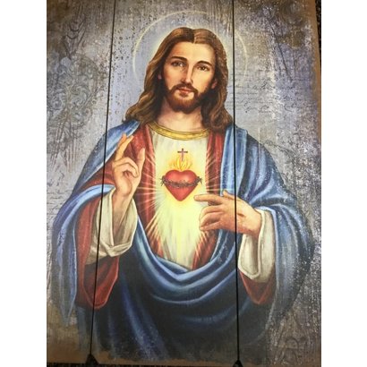 Sacred Heart of Jesus Wood Plaque 27"H