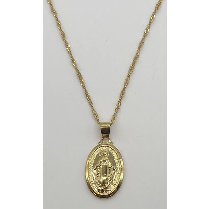 Our Lady of Grace Miraculous Medal, Small Gold Plate Oval Necklace