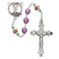 Rosary,  Purple Pearl Beads with Flower Ceramic Beads