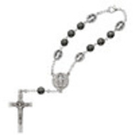 St. Benedict  Auto Rosary, Hematite Beads