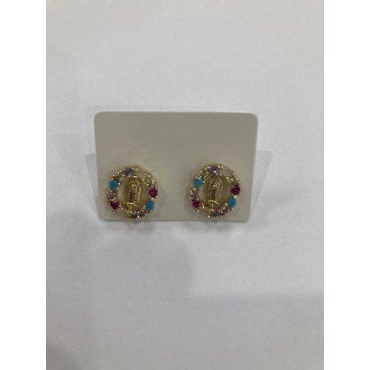 Our Lady of Guadalupe Earrings with Colored Stones-Round