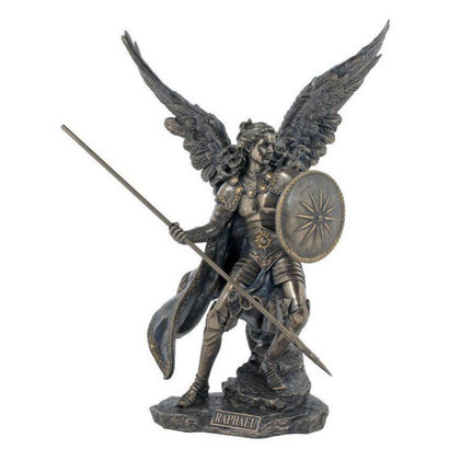 Archangel Raphael lightly H-P'd cold cast bronze, 13.5"