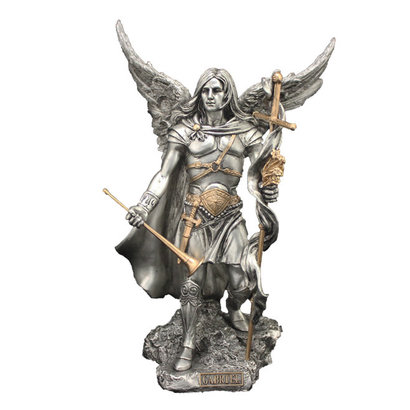 Archangel Gabriel pewter style w/gold trim 9"