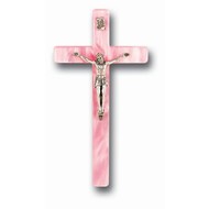 Pink Pearlized Baby Crucifix 7"