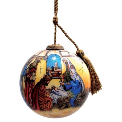 Baby Jesus Three Kings Religious Glass Ornament