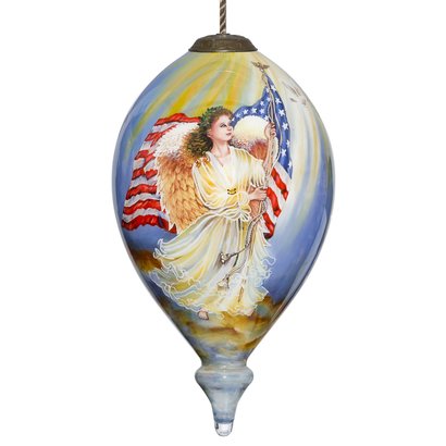 American Angel Patrotic Hand Painted Glass Hanging Ornament