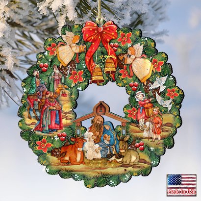 Nativity Wreath Wood Ornament G.DeBrekht Inspirational