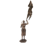 St. Joan of Arc statue in lightly hand-painted cold cast bronze, 11", with flag in hand 20".