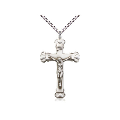Crucifix Sterling Silver, 1 5/8" x 1", with Heavy Curb Chain 24"