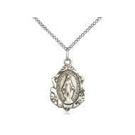 Miraculous Medal Sterling Silver with Light Curb Chain 18"
