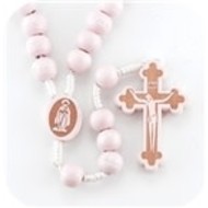 Pink Round Wood Bead Rosary