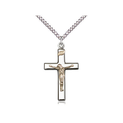 Crucifix Polished Sterling Silver/Gold Filled with Heavy Curb Chain 24"