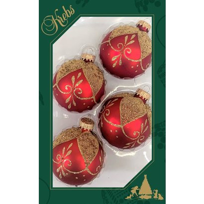 2 5/8" Ball Shapes with Gold Floral Drapes, Red Velvet
