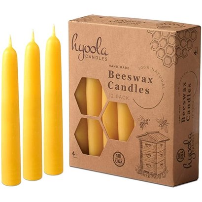 4 Hour Yellow Beeswax Taper Candles- 12 Pack