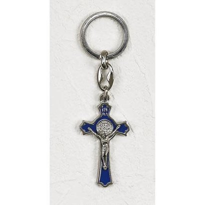 Blue Enamel Saint Benedict Cross Key Chain