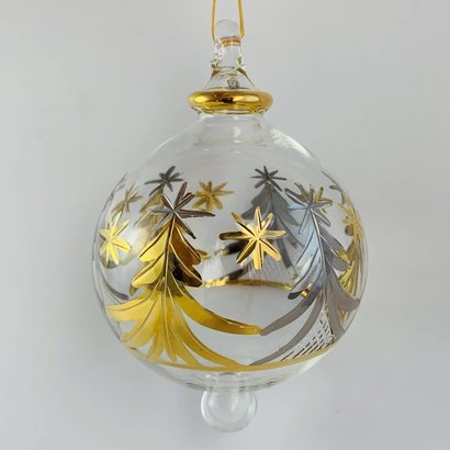 Fair Trade, Made in Egypt, Blown Glass Ornament - Christmas Silver & Gold